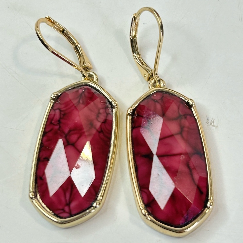 Kendra Scott Style Unsigned Statement Earrings Pink Gold 2" Pierced